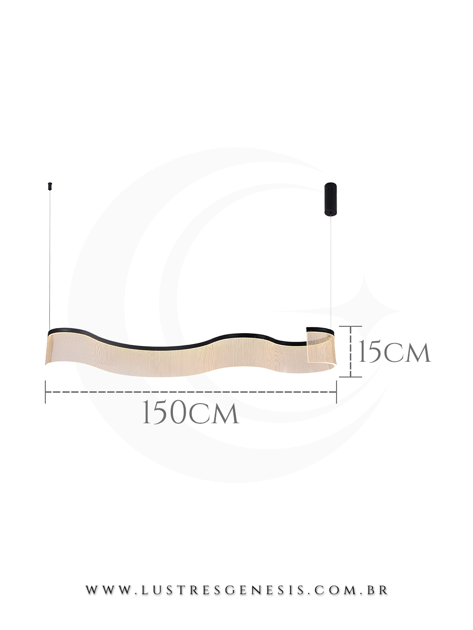 Lustre pendente moderno de LED preto Vicent de 150cm, com design ondulado, ideal para sala de jantar, escrit&oacute;rios, apartamentos e sala de estar.